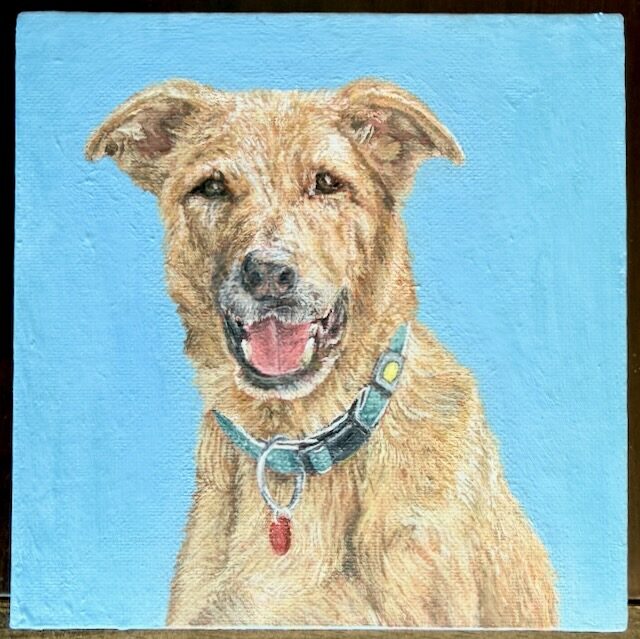 Acrylic painting showing a portrait of a pet dog